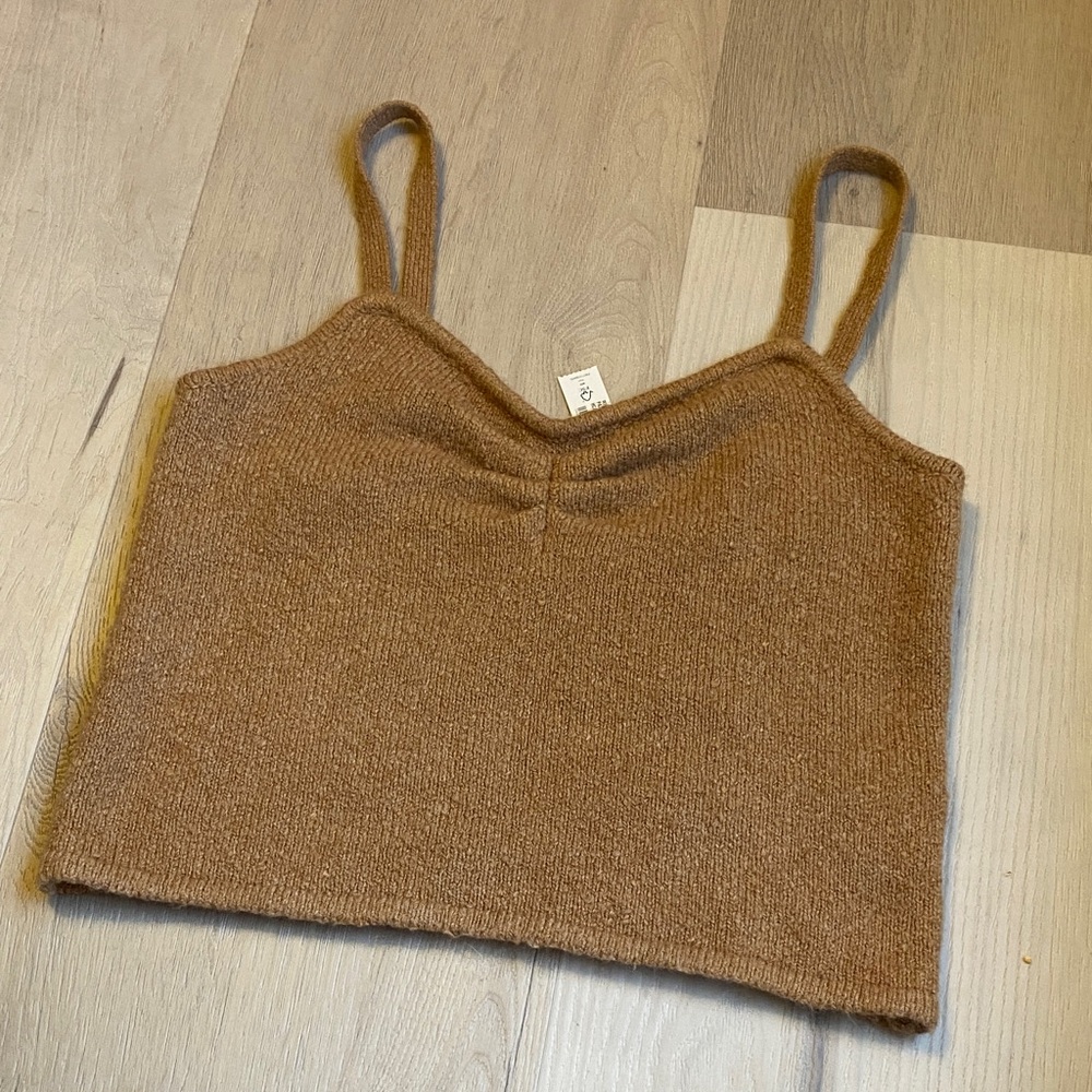 NWT! Madewell Mapleton Crop Sweater Tank Cotton Wool Blend Heather Caramel - S